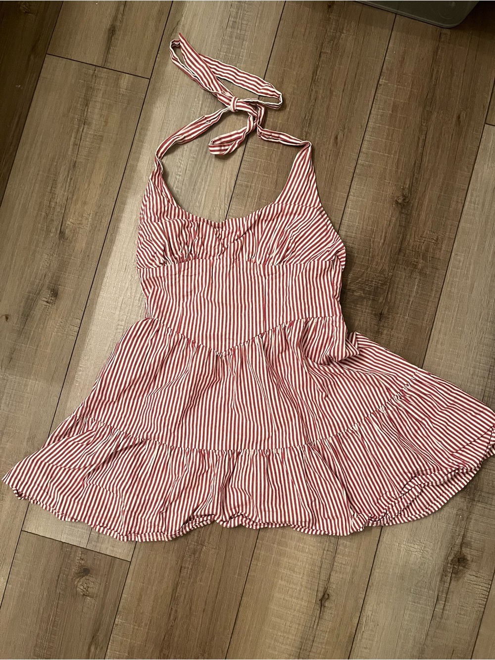Red & White Striped Halter Dress